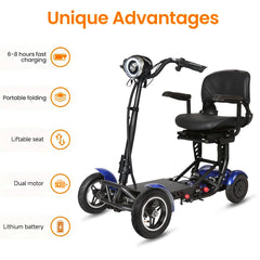 Scooter elettrico a 4 ruote con doppio motore da 500 W, batteria al litio da 36 V 18 Ah, leggero, pieghevole, autonomia di 50 km.