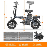 Bicicletta elettrica Urlife F1L 500W, batteria rimovibile da 48V 7,5Ah, autonomia di 64 km, tempo di ricarica 3 ore, e-bike per adulti.