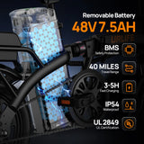Bicicletta elettrica Urlife F1L 500W, batteria rimovibile da 48V 7,5Ah, autonomia di 64 km, tempo di ricarica 3 ore, e-bike per adulti.