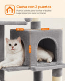 Tiragraffi per gatti altezza 143 cm con 4 pali , 2 piattaforme, 1 grotta, 1 amaca, Feandrea,