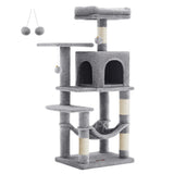 Tiragraffi per gatti altezza 143 cm con 4 pali , 2 piattaforme, 1 grotta, 1 amaca, Feandrea,