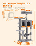Tiragraffi per gatti altezza 143 cm con 4 pali , 2 piattaforme, 1 grotta, 1 amaca, Feandrea,
