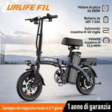 Bicicletta elettrica Urlife F1L 500W, batteria rimovibile da 48V 7,5Ah, autonomia di 64 km, tempo di ricarica 3 ore, e-bike per adulti.