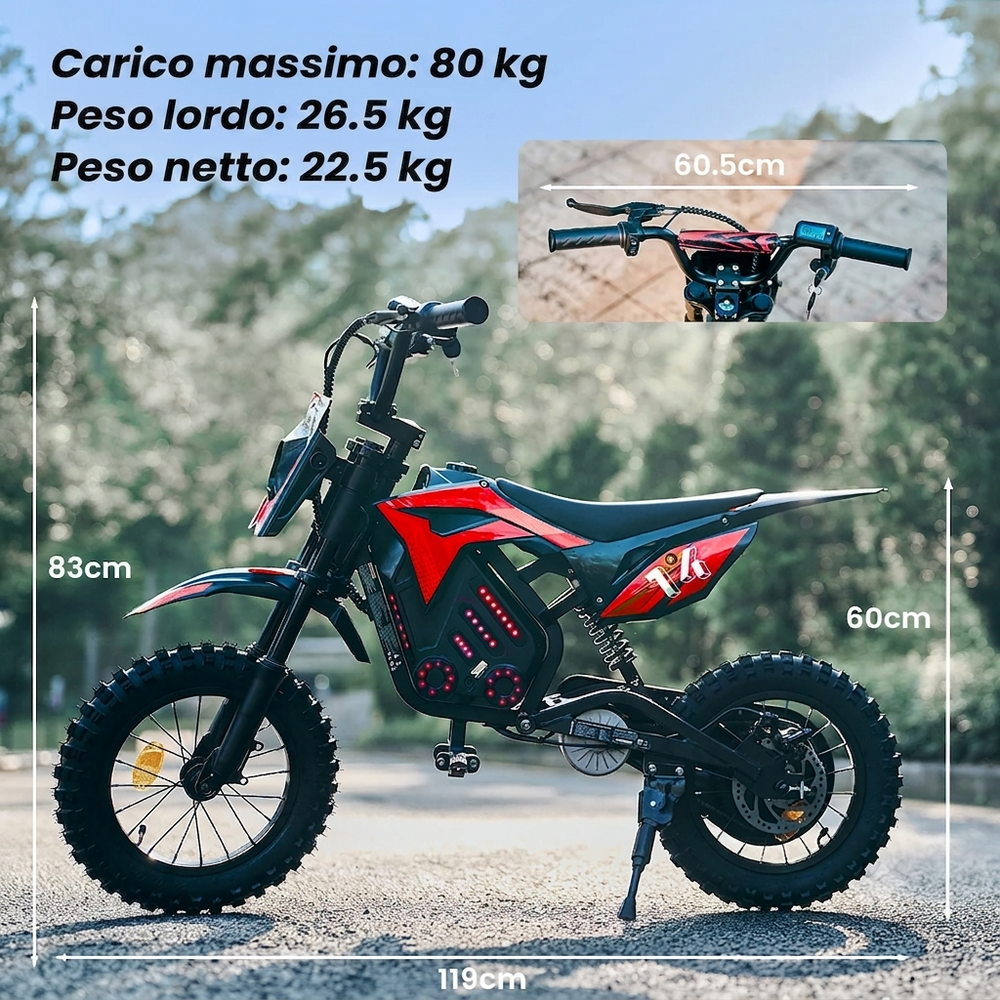 iScooter A14 Moto da cross elettrica per bambini 500W 5.2Ah Moto elettrica