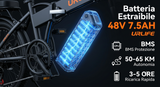 Bicicletta elettrica Urlife F1L 500W, batteria rimovibile da 48V 7,5Ah, autonomia di 64 km, tempo di ricarica 3 ore, e-bike per adulti.