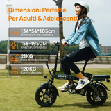 Bicicletta elettrica Urlife F1L 500W, batteria rimovibile da 48V 7,5Ah, autonomia di 64 km, tempo di ricarica 3 ore, e-bike per adulti.