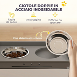 Ciotola rialzata per cani con contenitore, 2 ciotole con anello antiscivolo, 60 x 30 x 35,5 cm
