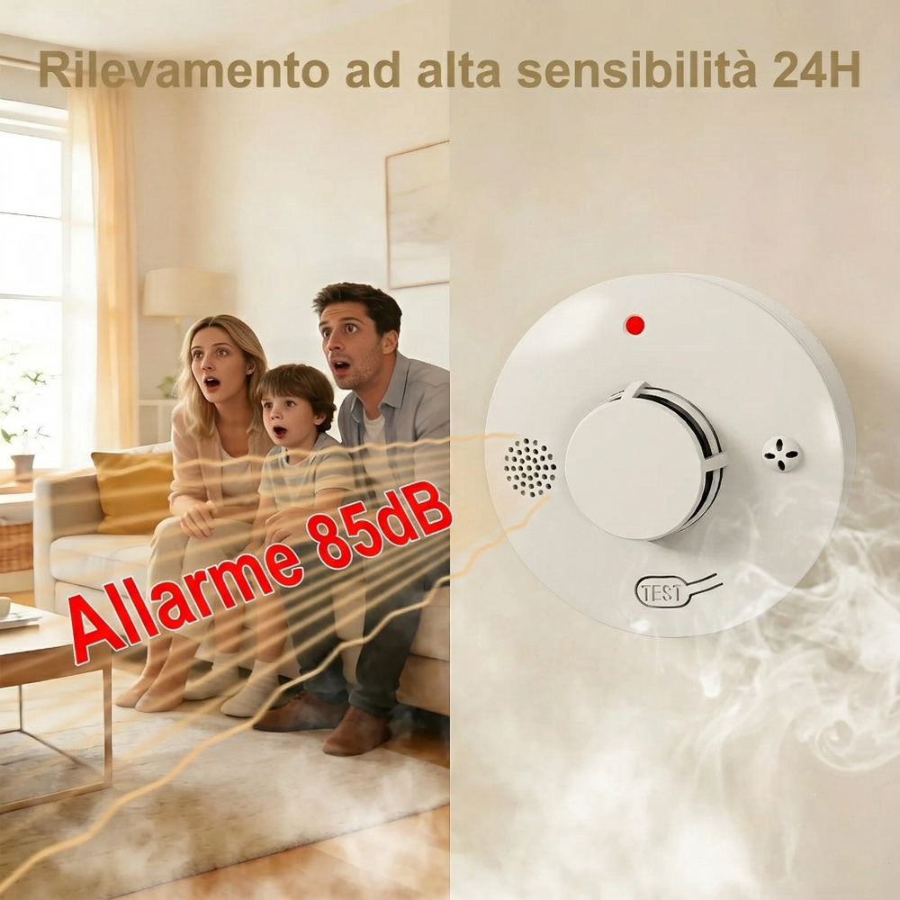 Rilevatore di fumo autonomo con sirena integrata da 85 dB
