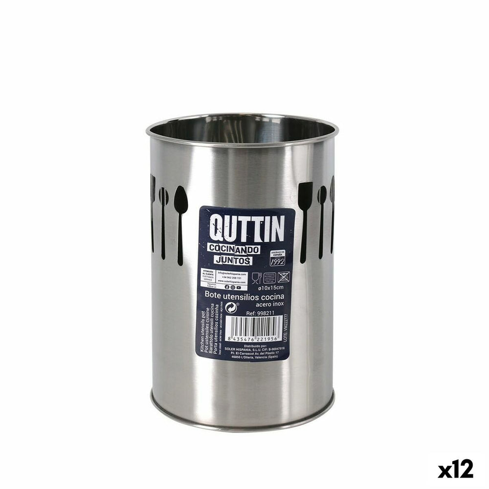 Contenitore per Utensili da Cucina Quttin Acciaio inossidabile 10 x 15 x 10 cm Argentato (12 Unità)