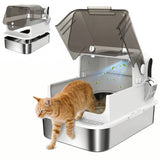 PawHut Lettiera Chiusa per Gatti in Acciaio Inox, XXL