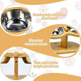 Set 3 Ciotole Rialzate per Cani e Gatti con Supporto in Legno