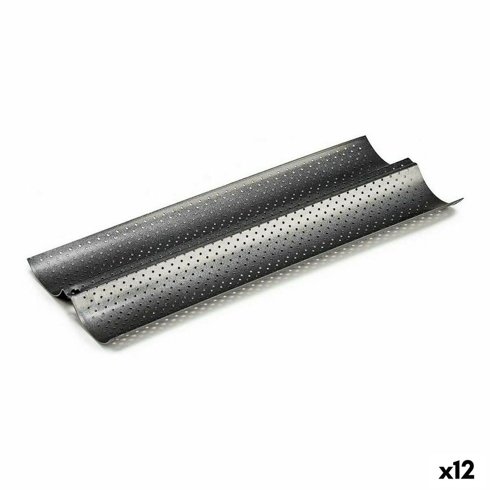 Stampo per Baguette Kinvara Grigio scuro Metallo Acciaio al carbonio 16 x 2,5 x 38 cm Pane (12 Unità)