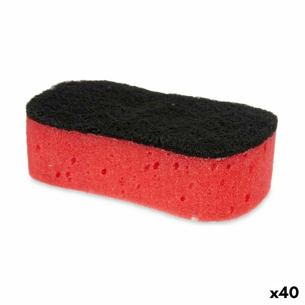Spugna Nero Rosso Poliuretano Schiuma Fibra abrasiva 7,3 x 4 x 12,3 cm (40 Unità)