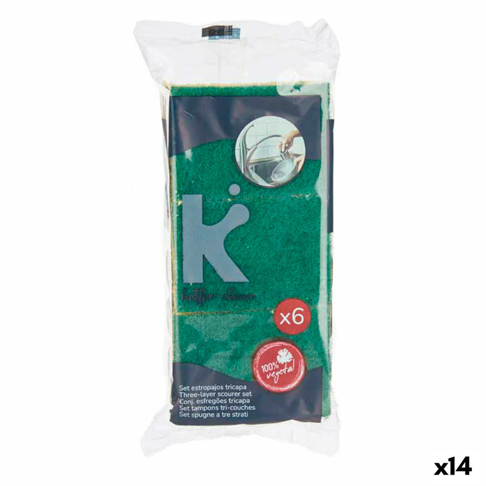 Set of scourers Yellow Green Cellulose Abrasive fibre 9 x 5,5 x 2,5 cm 19,5 x 9 x 4 cm (14 Units)