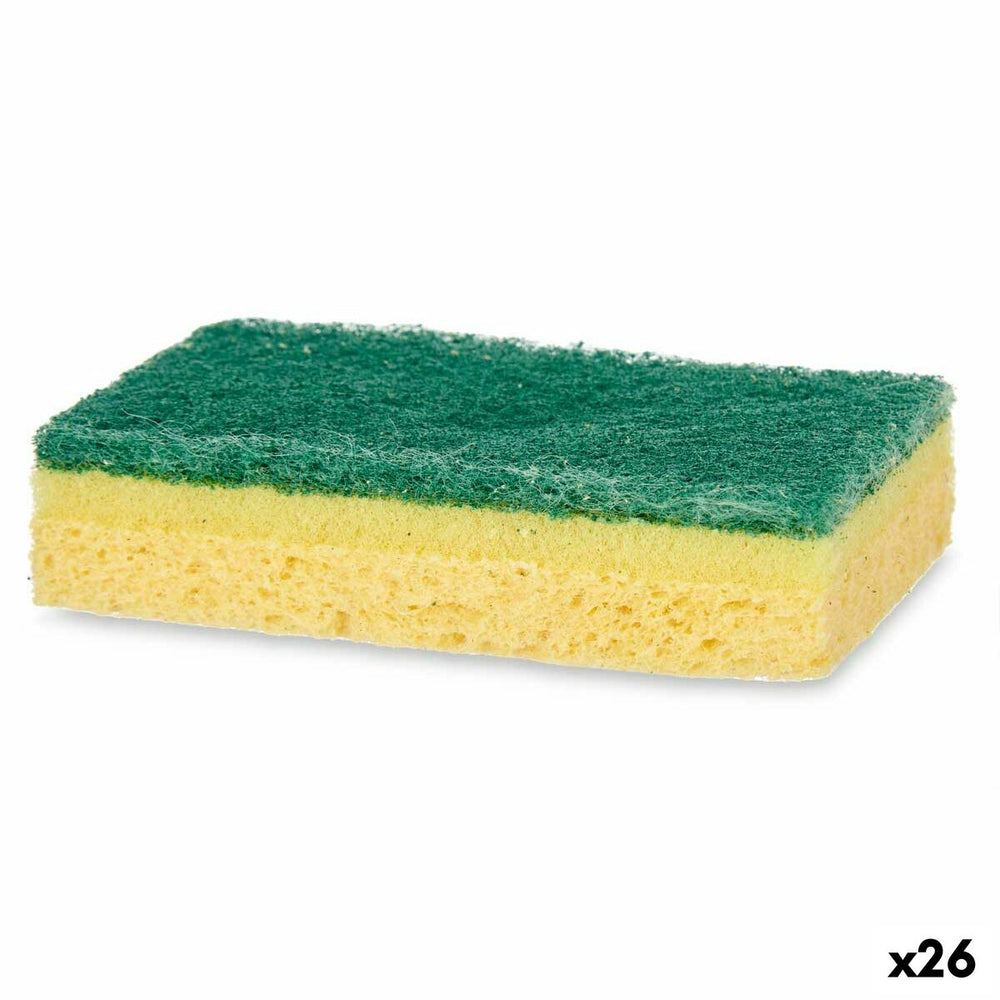 Set of scourers Yellow Green Cellulose Abrasive fibre 10,5 X 6,7 X 2,5 cm 10,8 x 13,3 x 2 cm (26 Units)