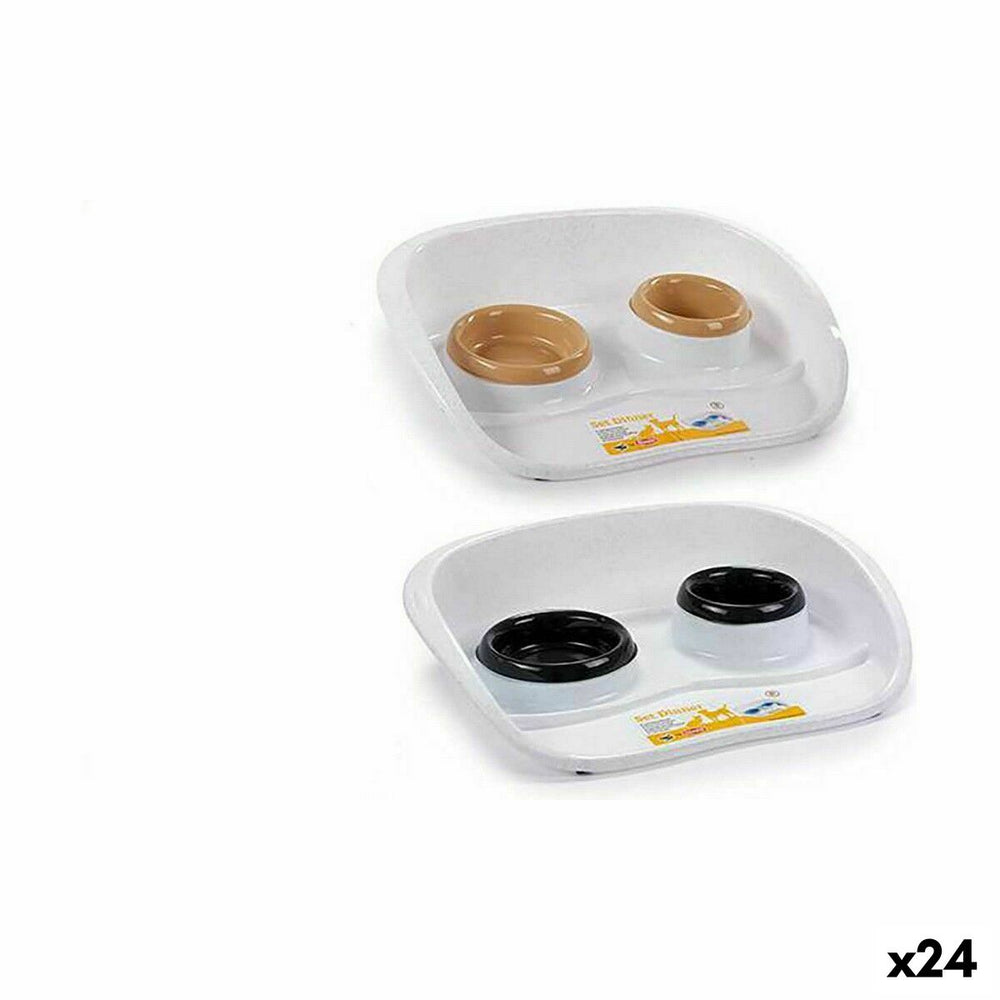 Ciotola per animali domestici Stefanplast Bianco Marrone Nero Plastica 34 x 11 x 46,5 cm Doppia (24 Unità)