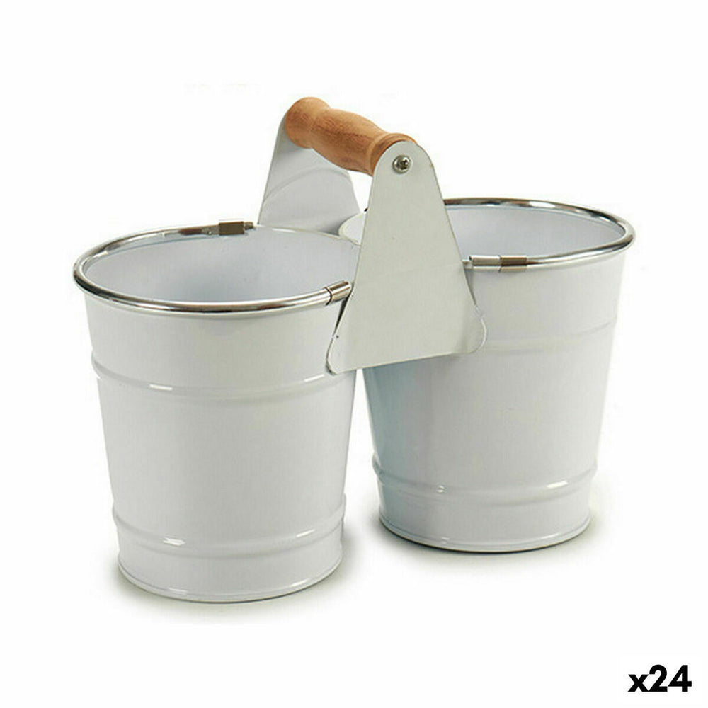 Planter Ibergarden White Silver Wood Zinc Double 20 x 15 x 10,2 cm 20,5 x 15 x 10,2 cm (24 Units)