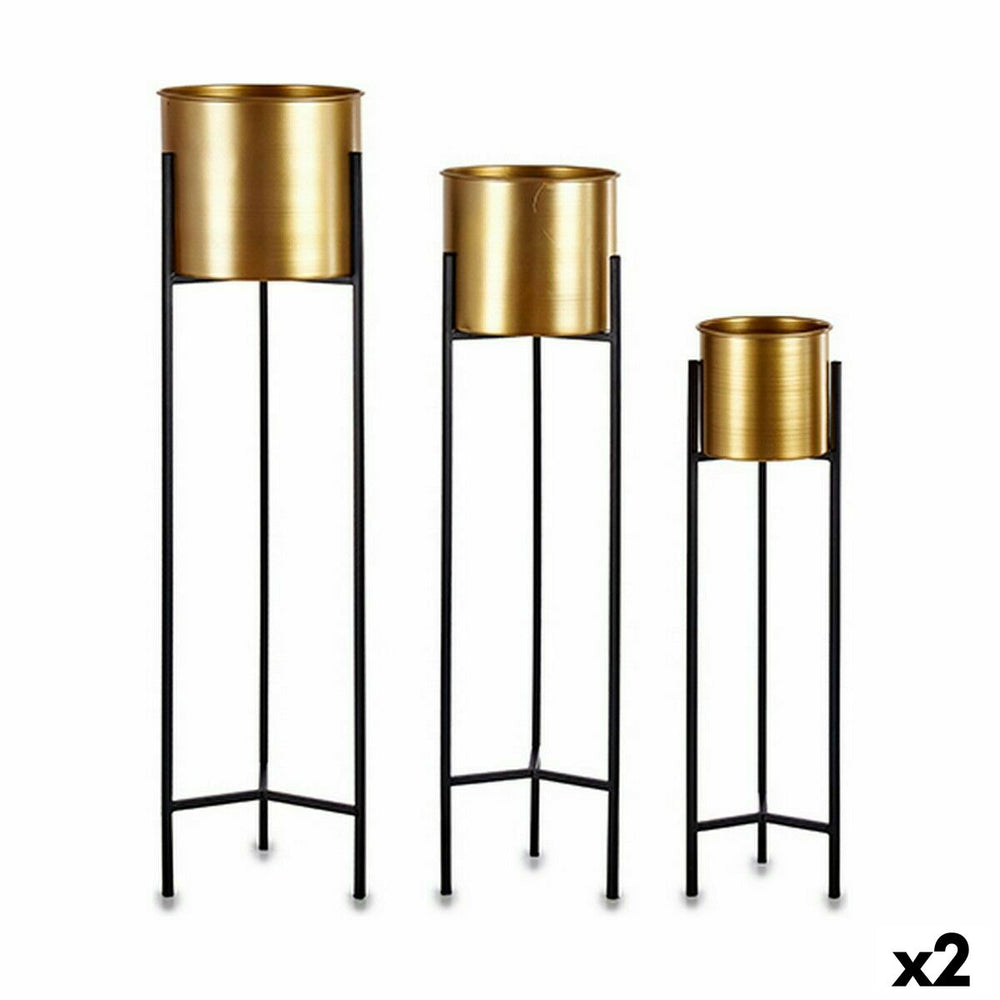 Set di vasi da fiori Gift Decor Nero Dorato Metallo 24 x 93,5 x 24 cm (2 Unità)
