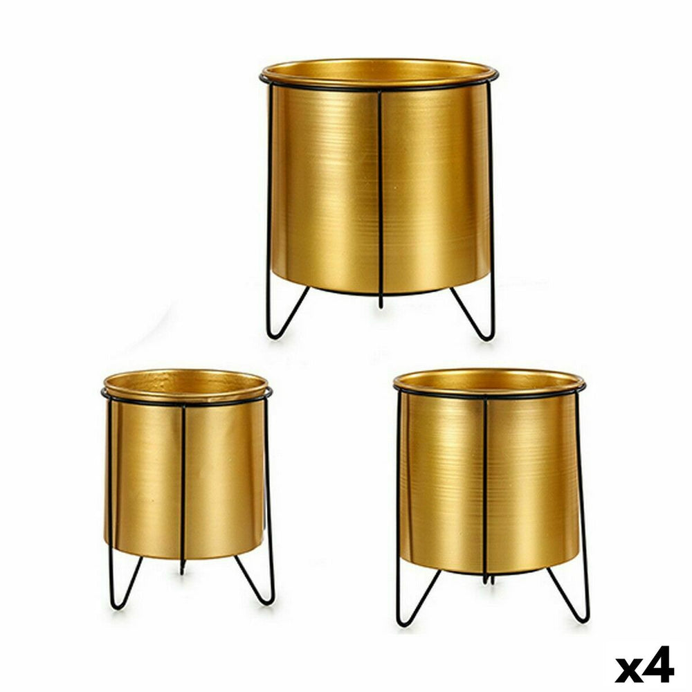 Set di vasi da fiori Gift Decor Nero Dorato Metallo 21,5 x 22,5 x 21,5 cm (4 Unità)