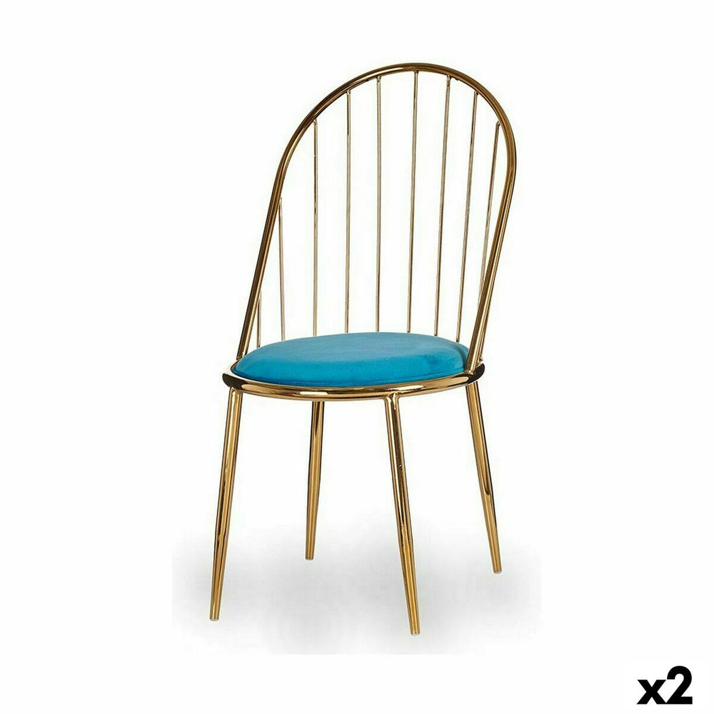Sedia Gift Decor Azzurro Dorato Poliestere Ferro 48 x 95,5 x 48 cm Barre (2 Unità)