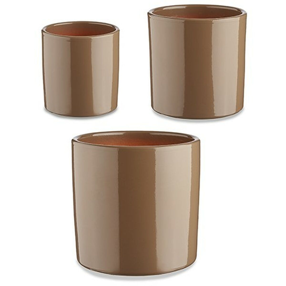 Set de Macetas Ibergarden Taupé Arcilla Cilindro Ø 14 cm Ø 22 cm Ø 17 cm 22 x 19 x 22 cm 3 Piezas