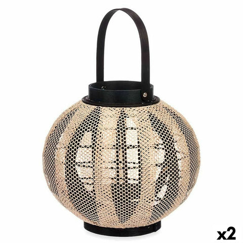 Farol Gift Decor D23027S Negro Beige Madera Tela Vidrio Farol 30 x 30 x 30 cm Con asa (2 Unidades)