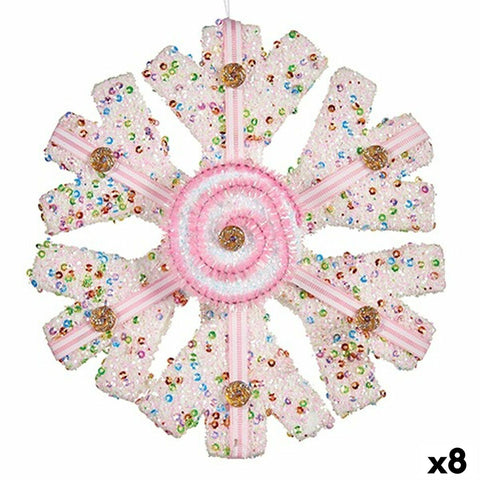 Decorazione Natalizia Krist+ 64815311 Bianco Rosa Fiocchi di neve 17 x 6 x 17 cm (8 Unità)