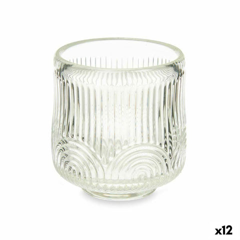 Portacandele Righe Trasparente Cristallo 7,5 x 7,8 x 7,5 cm (12 Unità)