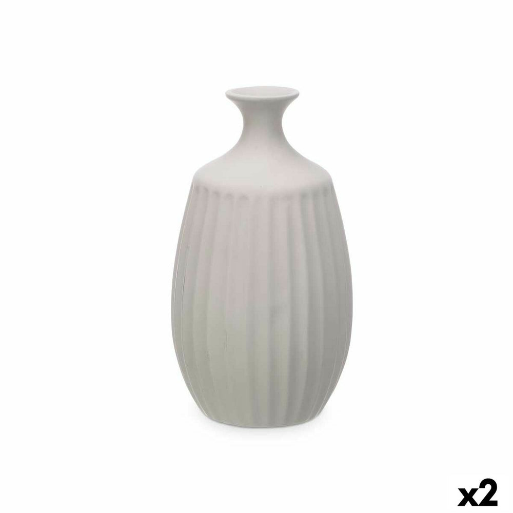 Vaso Grigio Ceramica 21 x 39 x 21 cm (2 Unità) Righe