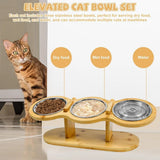 Set 3 Ciotole Rialzate per Cani e Gatti con Supporto in Legno
