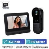 Videocitofono wireless Podofo con schermo IPS HD da 4,3'', interfono intelligente 2.4G, senza Wi-Fi
