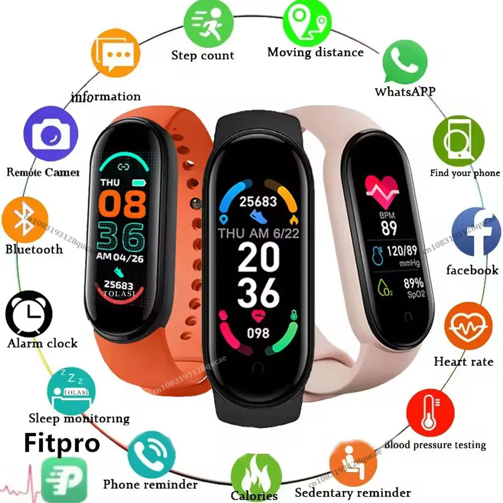Smartwatch M9 per uomo e donna, braccialetto fitness, fascia sportiva, monitoraggio della frequenza cardiaca e della pressione sanguigna, impermeabile, multifunzione.