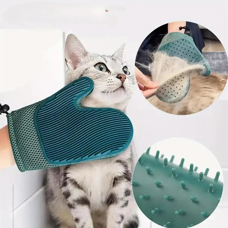 Guanti in silicone 2 in 1 per la rimozione del pelo  e massaggiante degli animali domestici,