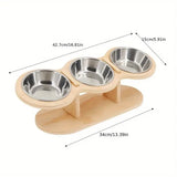 Set 3 Ciotole Rialzate per Cani e Gatti con Supporto in Legno