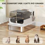 PawHut Lettiera Chiusa per Gatti in Acciaio Inox, XXL