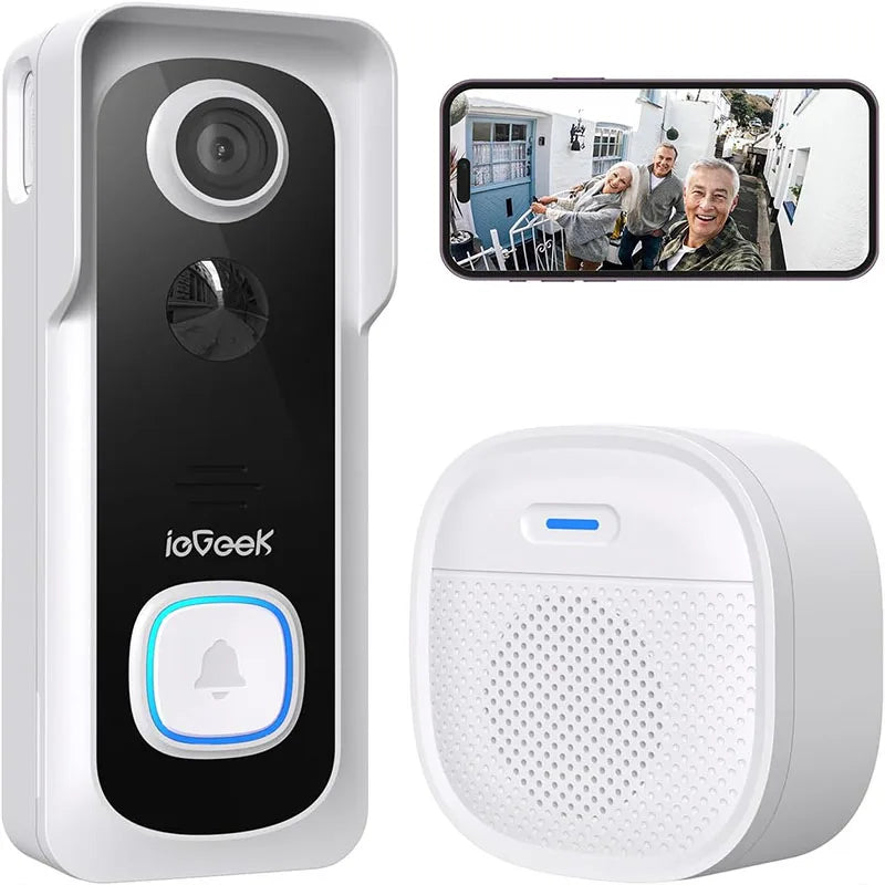 ieGeek Videocitofono wireless con suoneria, videocamera per campanello HD 2K
