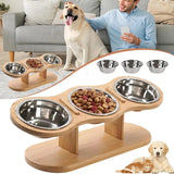 Set 3 Ciotole Rialzate per Cani e Gatti con Supporto in Legno