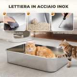PawHut Lettiera Chiusa per Gatti in Acciaio Inox, XXL