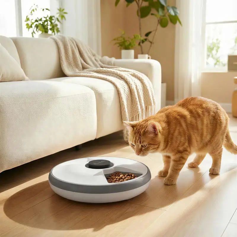 Distributore automatico di cibo per cani e gatti con timer e display a LED, da 1 a 6 pasti al giorno, per cibo secco e umido,