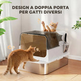 PawHut Lettiera Chiusa per Gatti in Acciaio Inox, XXL