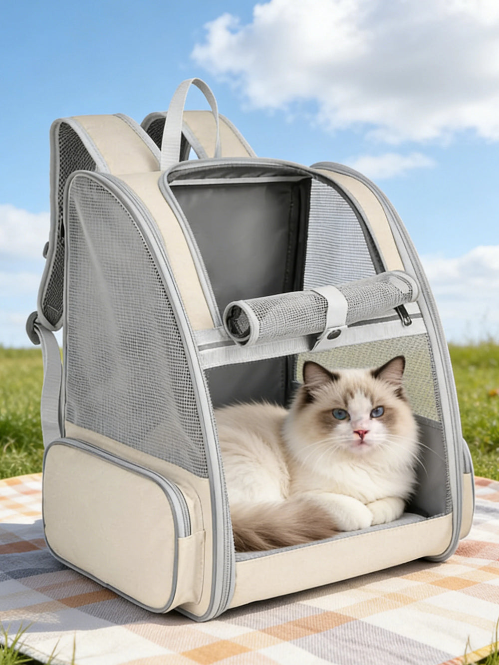 Trasportino espandibile per gatti e cani di piccola misura, Zaino da viaggio in rete traspirante con design ergonomico,