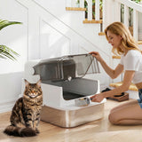 PawHut Lettiera Chiusa per Gatti in Acciaio Inox, XXL