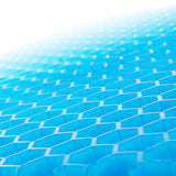 Cuscino in gel azzurro con struttura a nido d'ape esagonale, design smart e innovativo per comfort e ventilazione, novità.