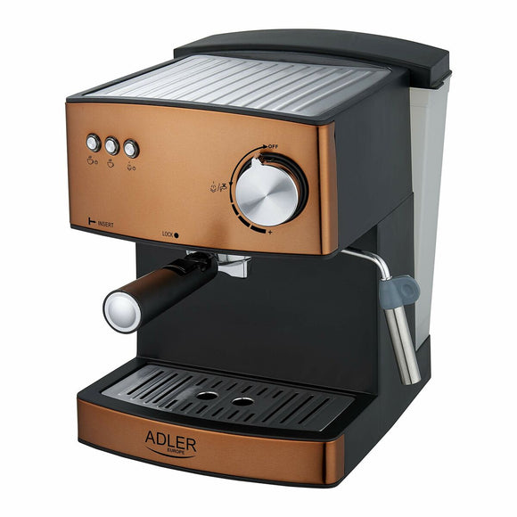 Caffettiera express leva Adler in marrone e nero con design elegante e pompa per un caffè perfetto
