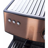 Parte anteriore della caffettiera express leva Adler in bronzo con pulsanti di controllo per la preparazione del caffè