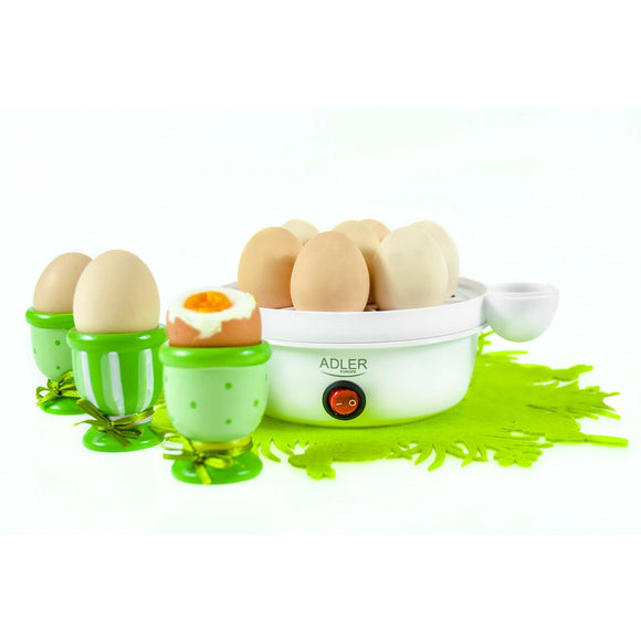 Cuociuova elettrico Adler con uova sode e portauova verdi per una colazione semplice e veloce