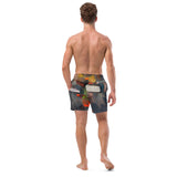 Costume da bagno uomo tessuto riciclato con design colorato e tasche posteriori.