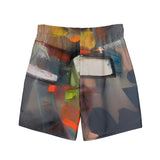 Costume da bagno uomo tessuto riciclato con design astratto multicolore per estate alla moda