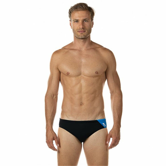 Slip da uomo Aquarapid nero con dettagli blu, ideale per sport acquatici e nuoto