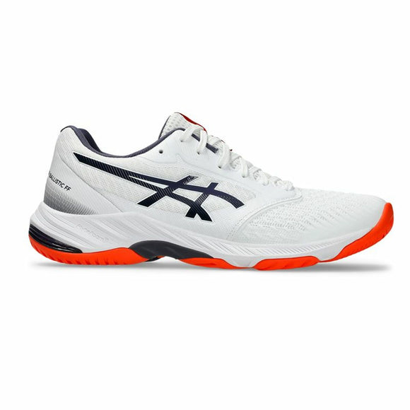 Scarpe pallavolo uomo Asics bianche e arancioni con suola adatta per indoor